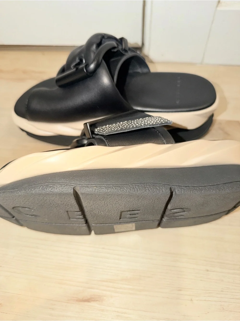 4CCCCEES Melllow Glow Oreo Platform Leather Sandals, Sz 38